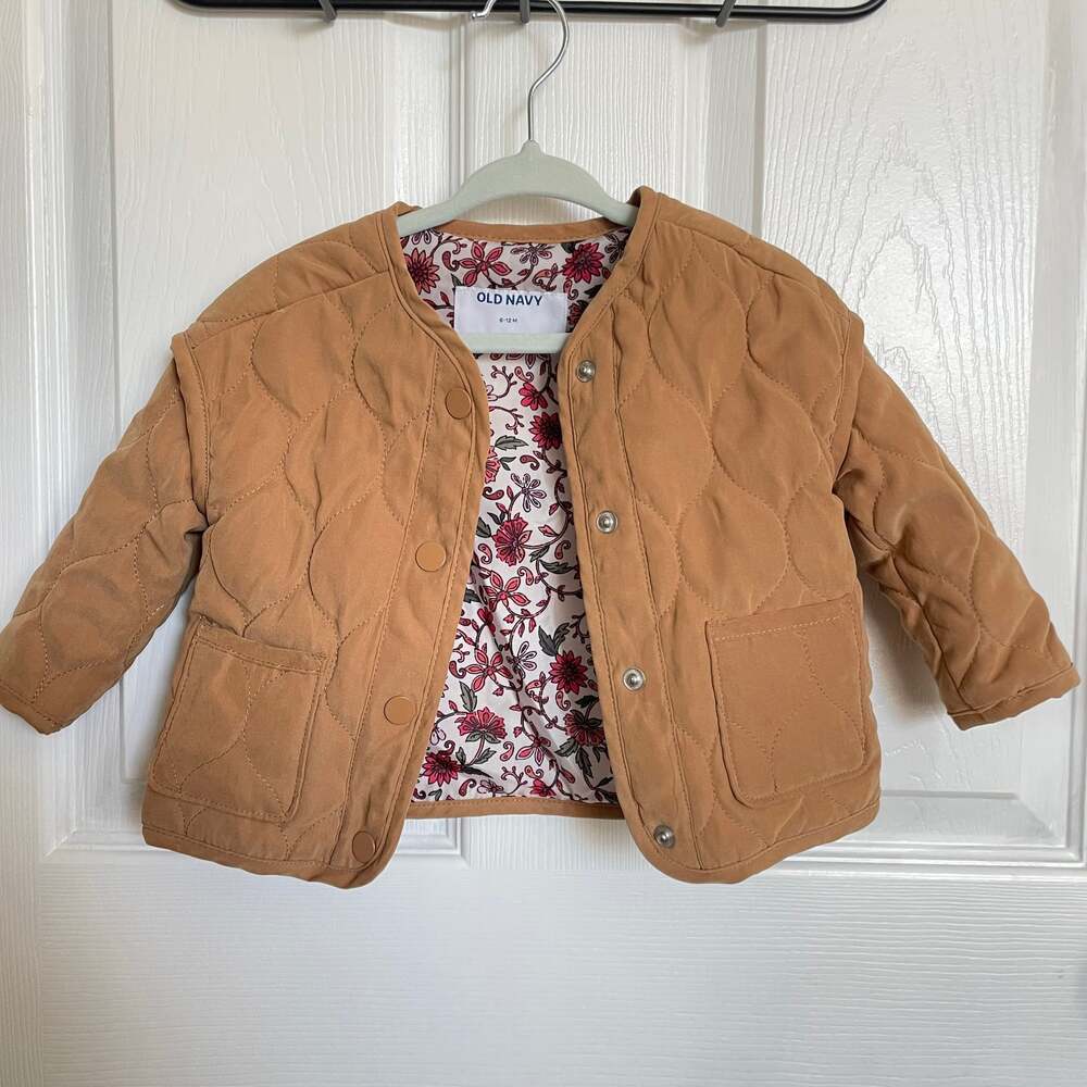 Old Navy Reversible Quilted Sherpa Hooded Jacket 6-12 months winter beige brown